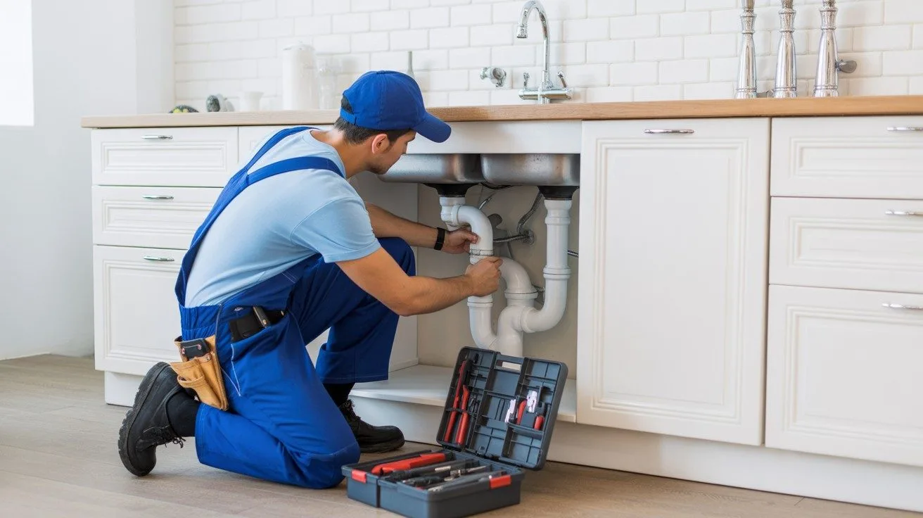 Repairman fixing fridge